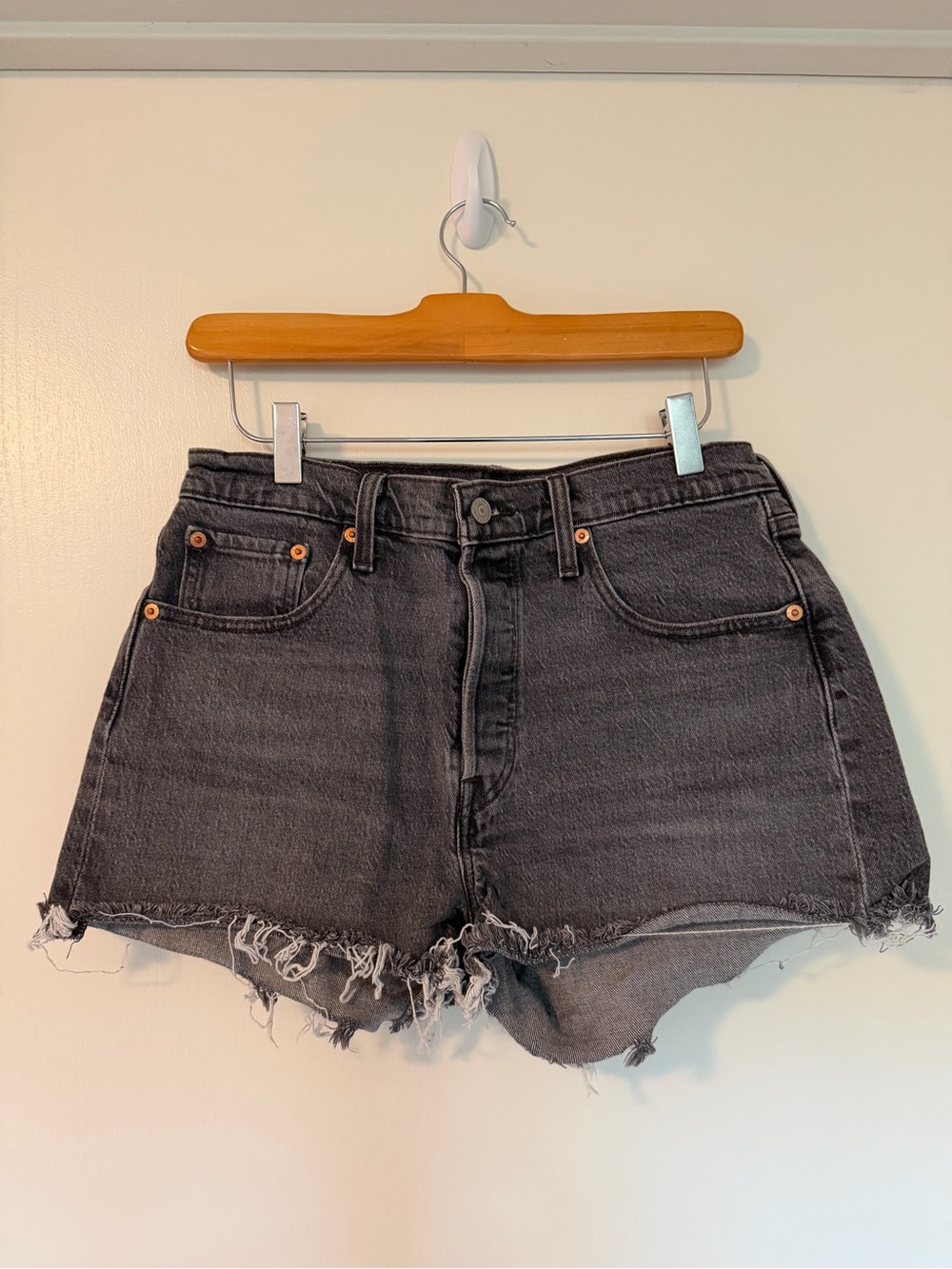Levi's Black High-Rise Frayed Hem Jean Shorts